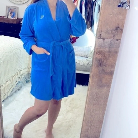 Lauren Ralph Lauren blue terrycloth robe size small with pockets & belt - Picture 1 of 4